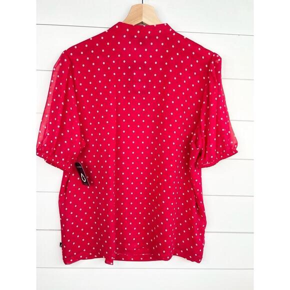 Nautica Jeans Red and White Polka Dot Pintuck Sleeve Pleated Blouse Size L - Picture 3 of 13